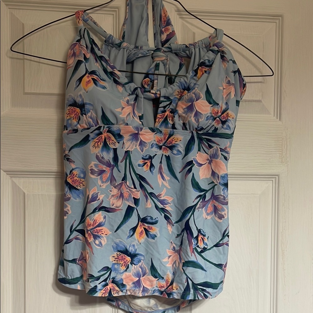 Blue Smocked Tie Front Bikini